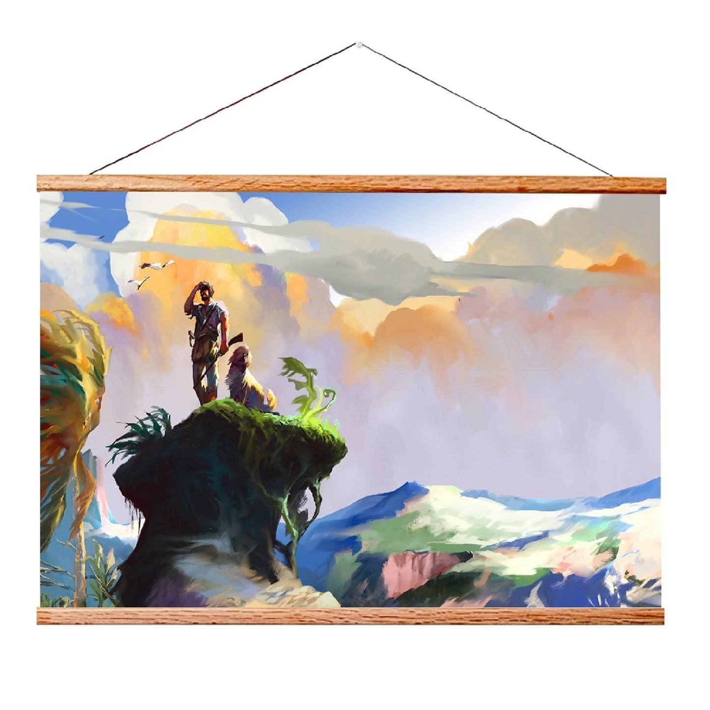 Landmass 40” Wide Magnetic Poster Frame, Poster Hanger - 40x20 40x27 40x30 40x60 Frame - Teak Wood Frame for Posters, Prints, Photos, Pictures, Maps, Scrolls, and Artwork