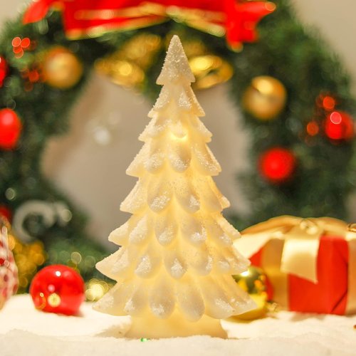 Bdor White Christmas Tree - 11-Inch Tabletop Decor with Lights & Snowflakes | Exquisite Resin Ornament