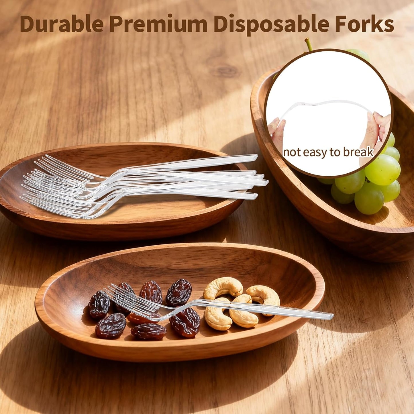 Skiennix 180 Count Heavy Duty Clear Plastic Forks - Durable, BPA-Free & Heat Resistant Utensils for Events