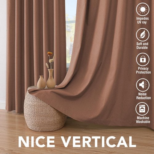 H.VERSAILTEX Linen Blackout Curtains 108 Inches Long 100% Blackout Thermal Insulated Textured Linen Look Curtain Draperies Anti-Rust Grommet, Energy Saving with White Liner, 2 Panels, Washed Spice