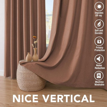 H.VERSAILTEX 100% Blackout Curtains for Bedroom Thermal Insulated Linen Textured Curtains Heat and Full Light Blocking Drapes Living Room Curtains 2 Panel Sets, Washed Spice, 52x72 Inch