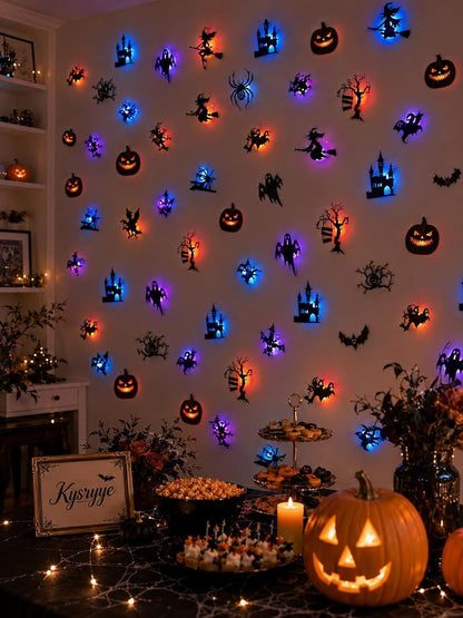 Halloween LED Wall Stickers - 24pcs Glow in the Dark Bat & Spooky Silhouettes Set