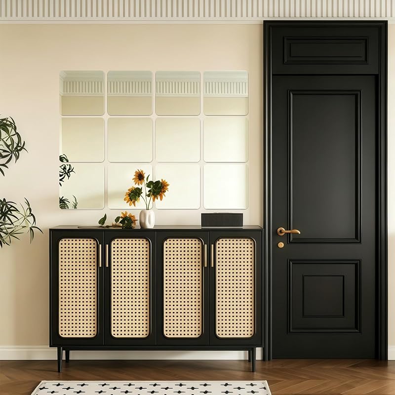 12-Inch Square Acrylic Mirror Tiles - 12Pcs Self-Adhesive Mirror Sheets for DIY Decor