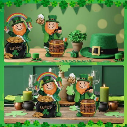 Jetec St. Patrick's Day Leprechaun Figurines - 5" Wooden Table Sign Centerpieces | Irish-Themed Home Decor