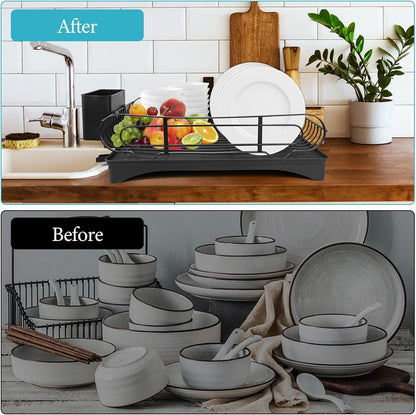 Skiennix Dish Drying Rack - Large Capacity, Rust Resistant with Cutlery Holder | 16.53''L x 11.8''W for Kitchen Organization