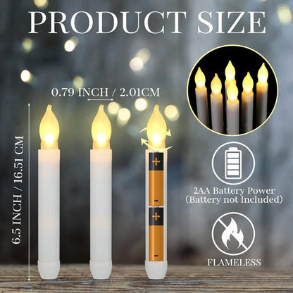 Macarrie Flameless LED Taper Candles - 60 Pcs Battery Operated with Warm Flickering Light | White