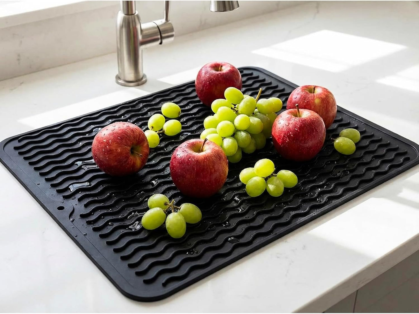 MicoYang Silicone Dish Drying Mat - Eco-Friendly, Heat-Resistant Kitchen Counter Mat | 16" x 12" Black