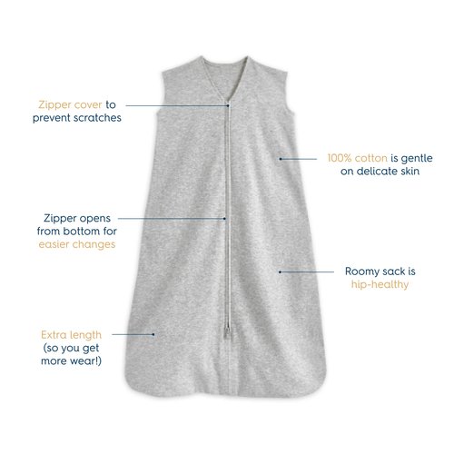 HALO SleepSack, 100% Cotton Wearable Blanket, Swaddle Transition Sleeping Bag, TOG 0.5, Heather Grey, Small