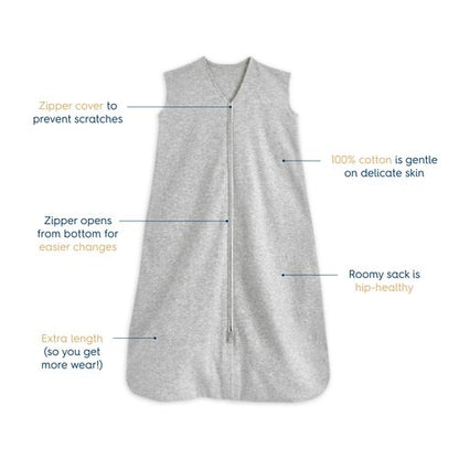 HALO SleepSack, 100% Cotton Wearable Blanket, Swaddle Transition Sleeping Bag, TOG 0.5, Heather Grey, Small