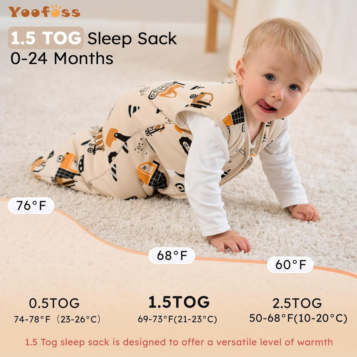 Yoofoss Baby Sleep Sack | 1.5 Tog Wearable Blanket for 6-12 Months | 100% Organic Cotton, Warm & Soft
