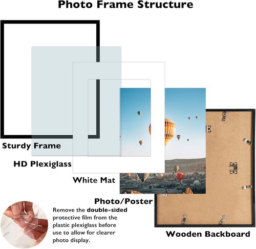 JCJMY 16x22 Picture Frame - Wall Hanging Display for 12x18 Photos with Mat or 16x22 Without Mat, Black