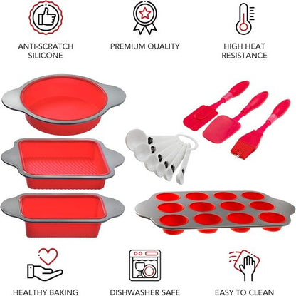 Boxiki Kitchen 13-Piece Non-Stick Silicone Bakeware Set - Versatile & Durable for Oven, Freezer, Dishwasher Use