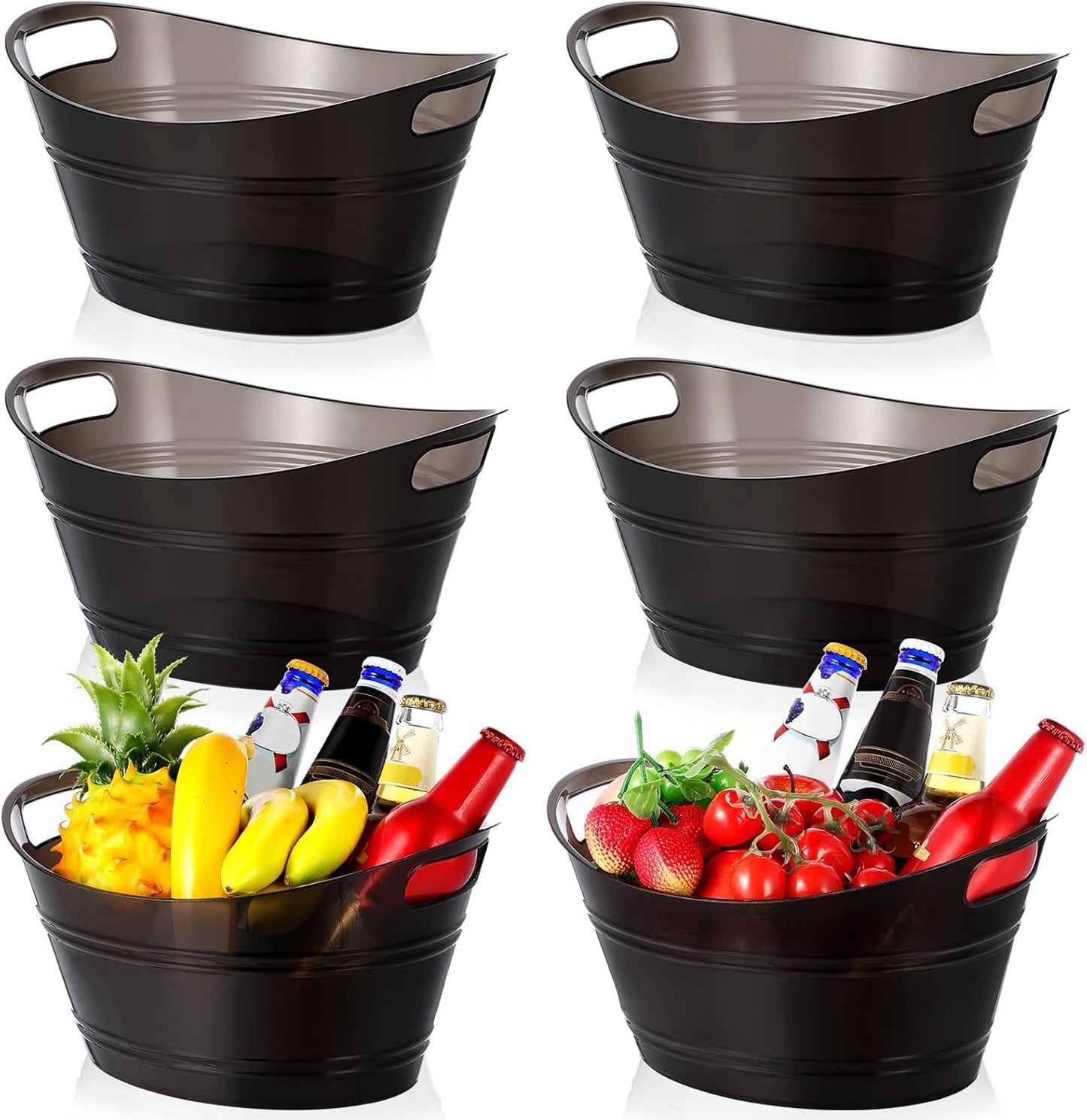 meekoo 6 Pcs Plastic Ice Buckets Bulk with Handles 4.5L Oval Storage Tub Large Capacity Ice Drink Bucket for Party Bar Wine Beer Champagne Beverage Bottle Cooler (4.5 L,Black)