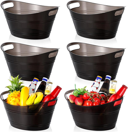 meekoo 6 Pcs Plastic Ice Buckets Bulk with Handles 4.5L Oval Storage Tub Large Capacity Ice Drink Bucket for Party Bar Wine Beer Champagne Beverage Bottle Cooler (4.5 L,Black)