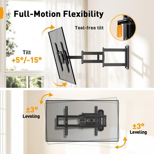 Perlegear Corner TV Wall Mount Long Arm TV Mount for 42-84 Inch TVs up to 150 lbs - Full Motion Wall Mount Single Stud with 37.2" Extension & Swivel Articulating Arm & Tilt, MAX VESA 600x400mm