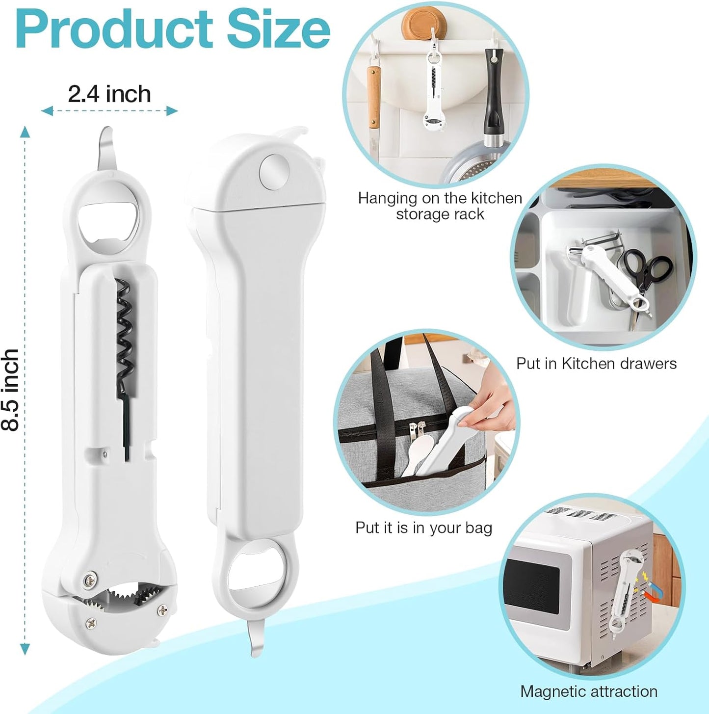 Skiennix 7-in-1 Jar Opener for Seniors - Magnetic Adjustable & Easy-Grip Kitchen Gadget (Off-White)