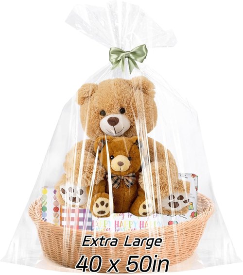 6PCS Extra Large Cellophane Gift Bags 40x50 Inch Easter Clear Cellophane Wrap Storage Bags for Easter Gift Baskets Decorations Baby Bridal Shower Wedding Party Favor Birthday Candy 2.5 Mil Thick