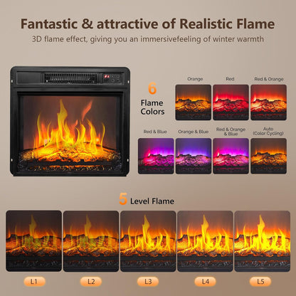 ROVSUN 43'' Electric Fireplace - Freestanding Heater with Timer & Adjustable Temperature | Realistic Flames for Home