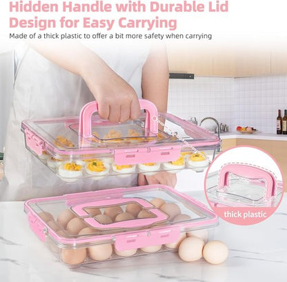 Deviled Egg Carrier by [Brand Name] - Durable Clear Plastic Storage for 24 Eggs | Stackable & Portable Pink Tray for Parties