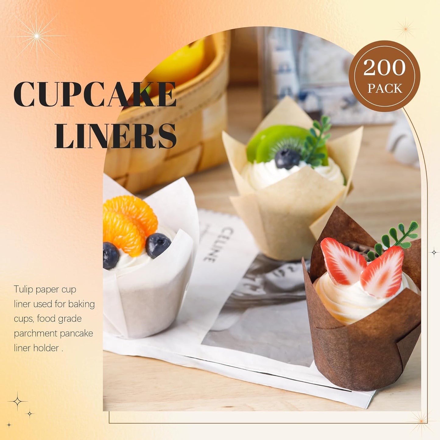 NPLUX Tulip Cupcake Liners - 200PCS Greaseproof Muffin Wrappers for Baking | Perfect for Parties & Holidays