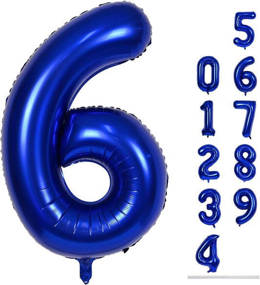 Royal Blue Number 6 Balloon - 40In Self-Inflating Foil Balloon for Boys' 6th Birthday Party