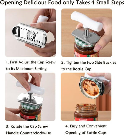 Cap Crack | Adjustable Multi-Lid Can Opener for Weak Hands - Ergonomic Non-Slip Grip, One-Hand Operation, White Green