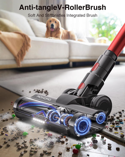 Skiennix Cordless Vacuum Cleaner - 650W Power, 70 Mins Runtime, Anti-Tangle Brush, OLED Touch Screen | Ideal for Hardwood Floors & Carpets (Red)