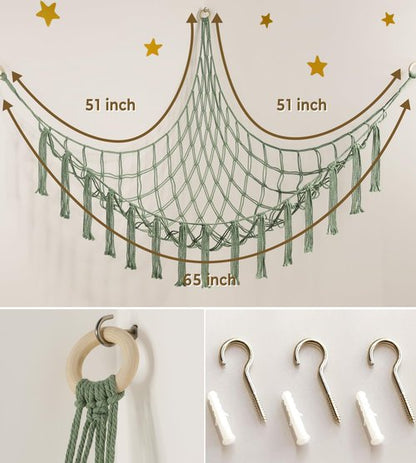 mirolam Stuffed Animal Hammock - Large Stuffed Animal Net Corner - Hanging Stuff Animal Storage Organizer For Plush Plushie Display Room Bedroom Boho Decor