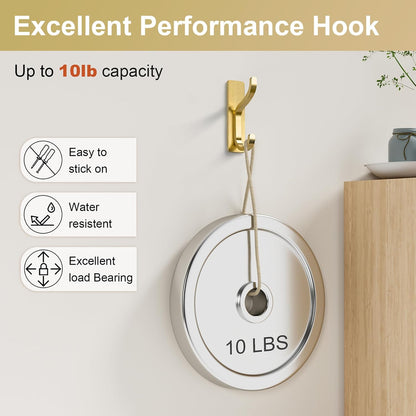 Pickpiff Adhesive Wall Coat Hooks - Heavy-Duty Metal Hangers for Towels, Bags, and Clothes - Gold, 4 Pack