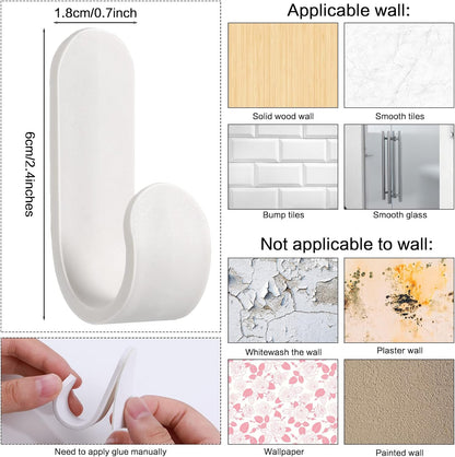 Yulejo Adhesive Wall Hangers - Durable White Hooks for Towels, Jackets & Kitchenware (20 Pack)