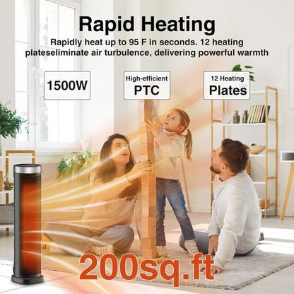 **Skiennix 70° Oscillating Space Heater - 1500W Quiet Electric Tower Heater with Remote, 24 Inches**