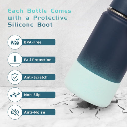 Volhoply 14oz Kids Stainless Steel Insulated Water Bottle - Leakproof Straw Lid, BPA-Free | Blue Green