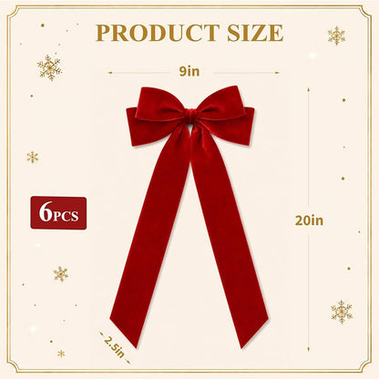 Large Velvet Christmas Bows - 20x9 in Double-Bow Pro Garden & Tree Decor (Red) - 6 Pack