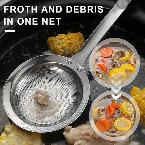 Fine Mesh Stainless Steel Colander Spoon,2025 New Extra Fine Mesh Strainer with Handle,304 Stainless Steel Skimmer Spoon Kitchen Gadget for Filte Grease Foam (1, A Style, Large+Small)