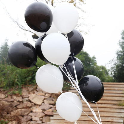 Skiennix 100 Pcs Black & White Balloons - 12 Inch Thickened Latex for Birthday & Wedding Decor