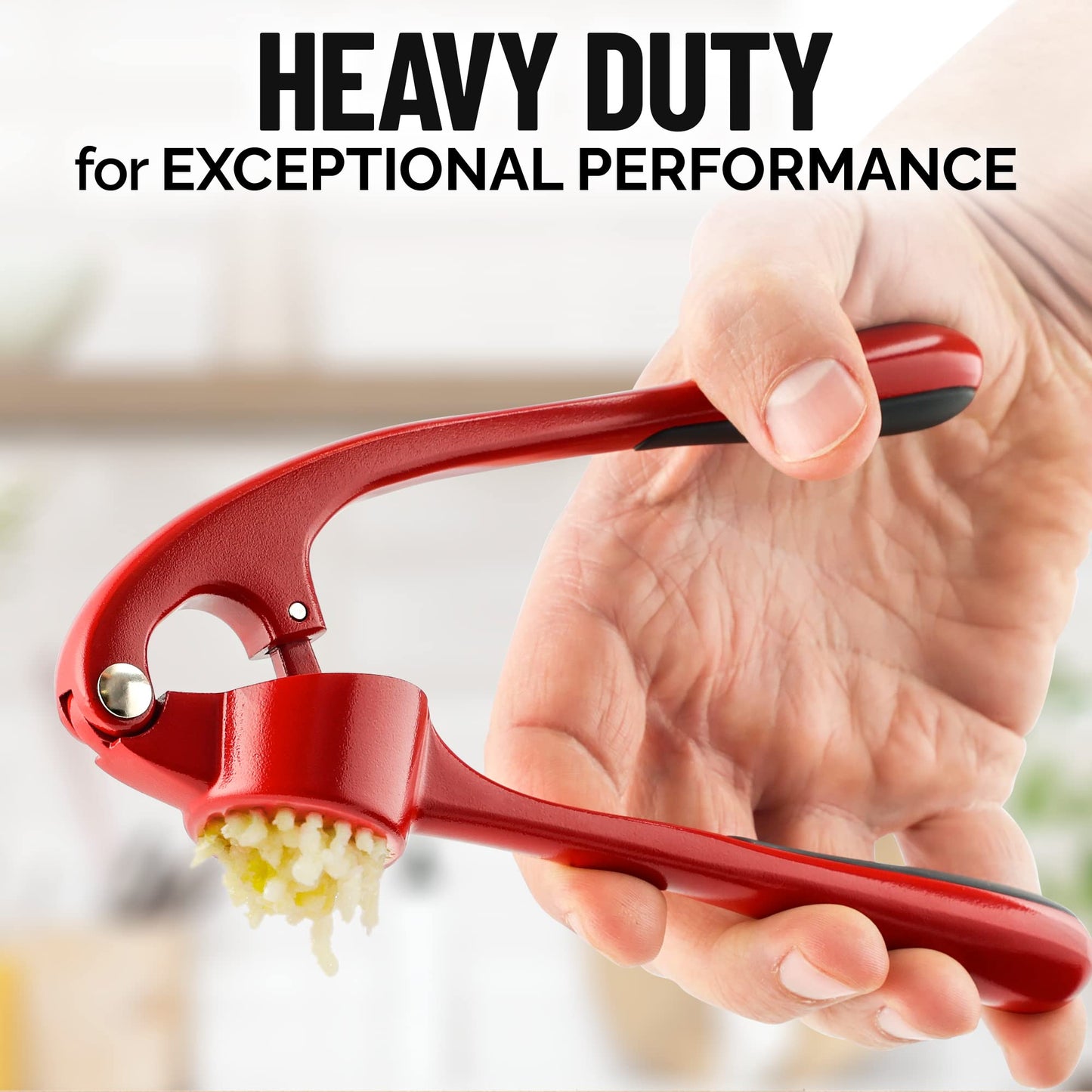 Zulay Kitchen Premium Garlic Press Set - Rust Proof & Dishwasher Safe Professional Garlic Mincer Tool - Easy-Squeeze, Easy-Clean with Soft, Ergonomic Handle - Silicone Garlic Peeler & Brush (Red)