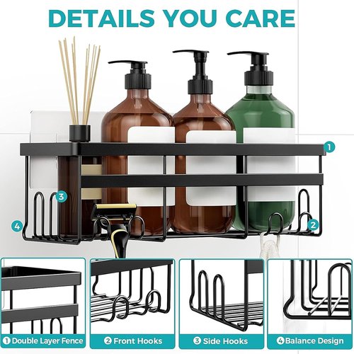 HomeHacks Shower Caddy - No-Drill Rustproof Organizer with Space-Saving Hooks | 2-Pack for Bathroom & Kitchen