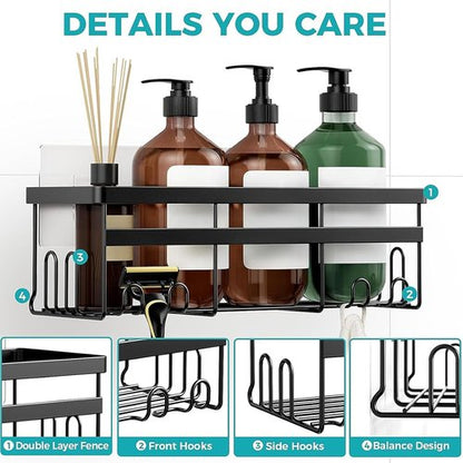 HomeHacks Shower Caddy - No-Drill Rustproof Organizer with Space-Saving Hooks | 2-Pack for Bathroom & Kitchen