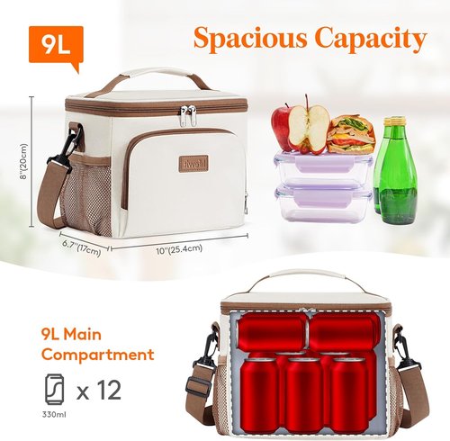 Lifewit Insulated Lunch Bag - Portable Leakproof Cooler with Adjustable Strap | 9L Capacity, Cream