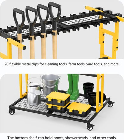 CCCEI Garage Organization Cart - Mobile Outdoor Tool Organizer for Yard & Garden | Broom Holder & Storage Solutions