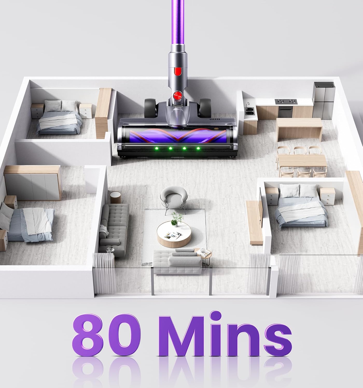 Skiennix Cordless Vacuum Cleaner - 650W Powerful Suction, 80 Minutes Runtime, Smart Display | Ideal for Home & Pet Hair