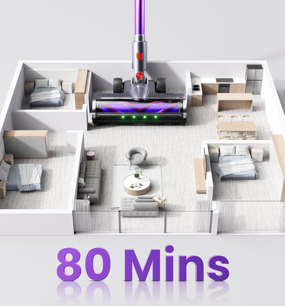 Skiennix Cordless Vacuum Cleaner - 650W Powerful Suction, 80 Minutes Runtime, Smart Display | Ideal for Home & Pet Hair