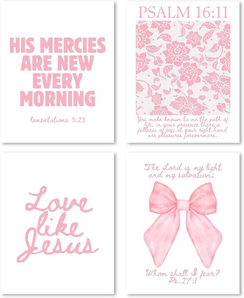 FGFK Christian Wall Art Prints Set - Girly Pink Bible Verse Decor for Girls Room | 8x10 Unframed