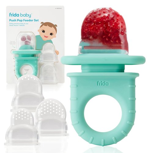 Frida Baby Push Pop Silicone Feeder - Safe Baby Fruit Food Feeder for Fresh & Frozen Foods | 3 Count, Teal