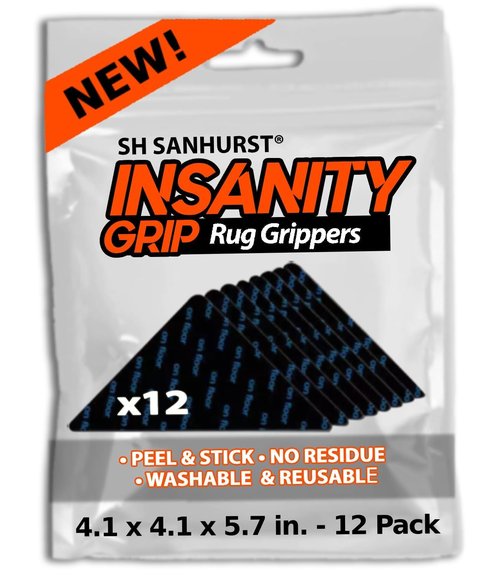 Insanity Grip 12 Pcs Rug Tape Hardwood Floors No Damage, Works On Cement, Outdoor Welcome Mats, A New Home Essentials, Gripper for Carpet Over Carpet, Non Slip Classroom Rug Pad