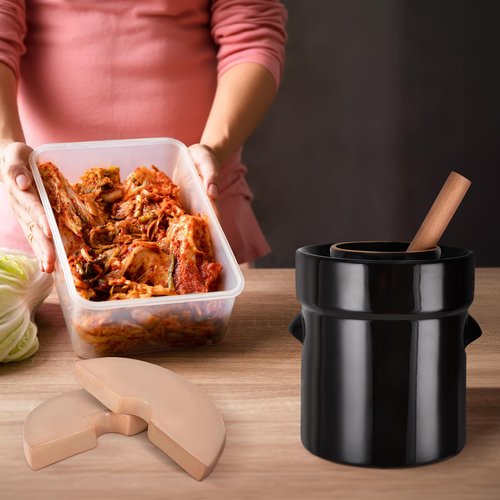 Fermentation Crock 5 Liter / 1.3 Gallon, Sauerkraut Crock with Lid, Weights & Pounder - Ceramic Fermenting Crock Kit for Pickling Cabbage Kimchi Pickle Vegetables- Sauerkraut Fermentation Crock.