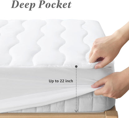 Skiennix Cooling Queen Waterproof Mattress Protector - Soft Quilted Cotton, Noiseless Fitted Cover (60x80, White)