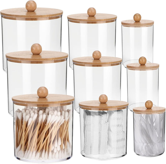 Meanplan Apothecary Jars - Clear Plastic Storage Containers with Lids | 10/22/39 oz, 9 Pack