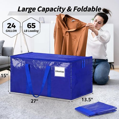 Extra Large Heavy-Duty Moving Bags by [Brand Name] - 8 Pack Blue Storage Totes with Reinforced Handles & Zippers
