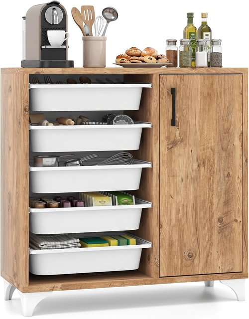Giantex Buffet Cabinet - Stylish Sideboard with 5 Removable Drawers & Door | Wooden Coffee Bar Organizer